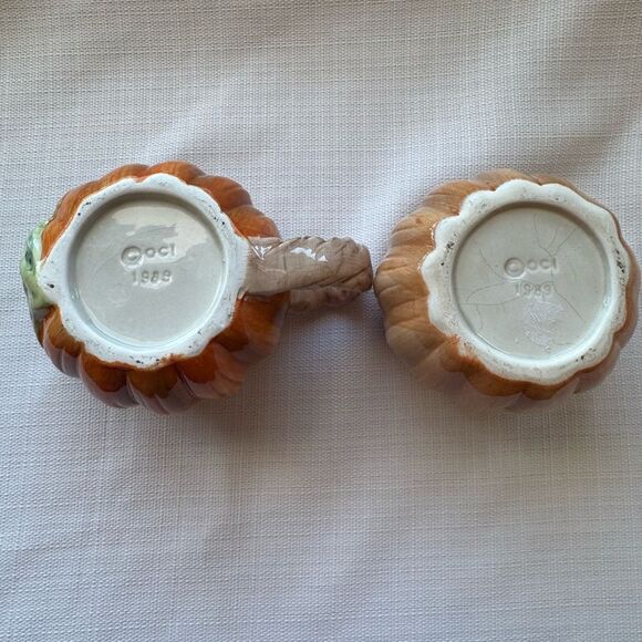 Vintage 1989 Fitz and Floyd OCI Omnibus Fall Pumpkins Creamer and Dish Set - Picture 8 of 10